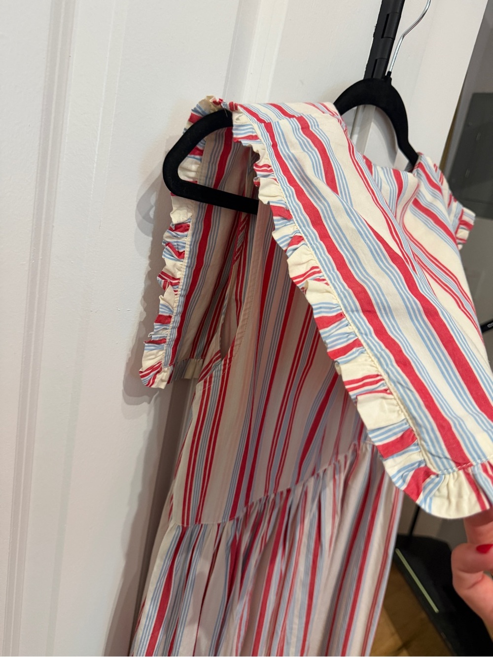Sleeveless Pink & White Striped Maxi Dress with Ruffle Yoke - Picture 4 of 5